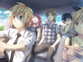 Akira driving Hisao and the girls to go fishing