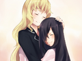 Lilly comforting Hanako after Hanako spills wine on accident