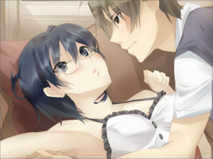 Shizune accidentally pulls Hisao.png