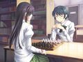 Hanako playing chess with Shizune