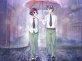 Hisao sharing an umbrella with Rin