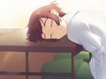 Rin sleeping after her last day of class